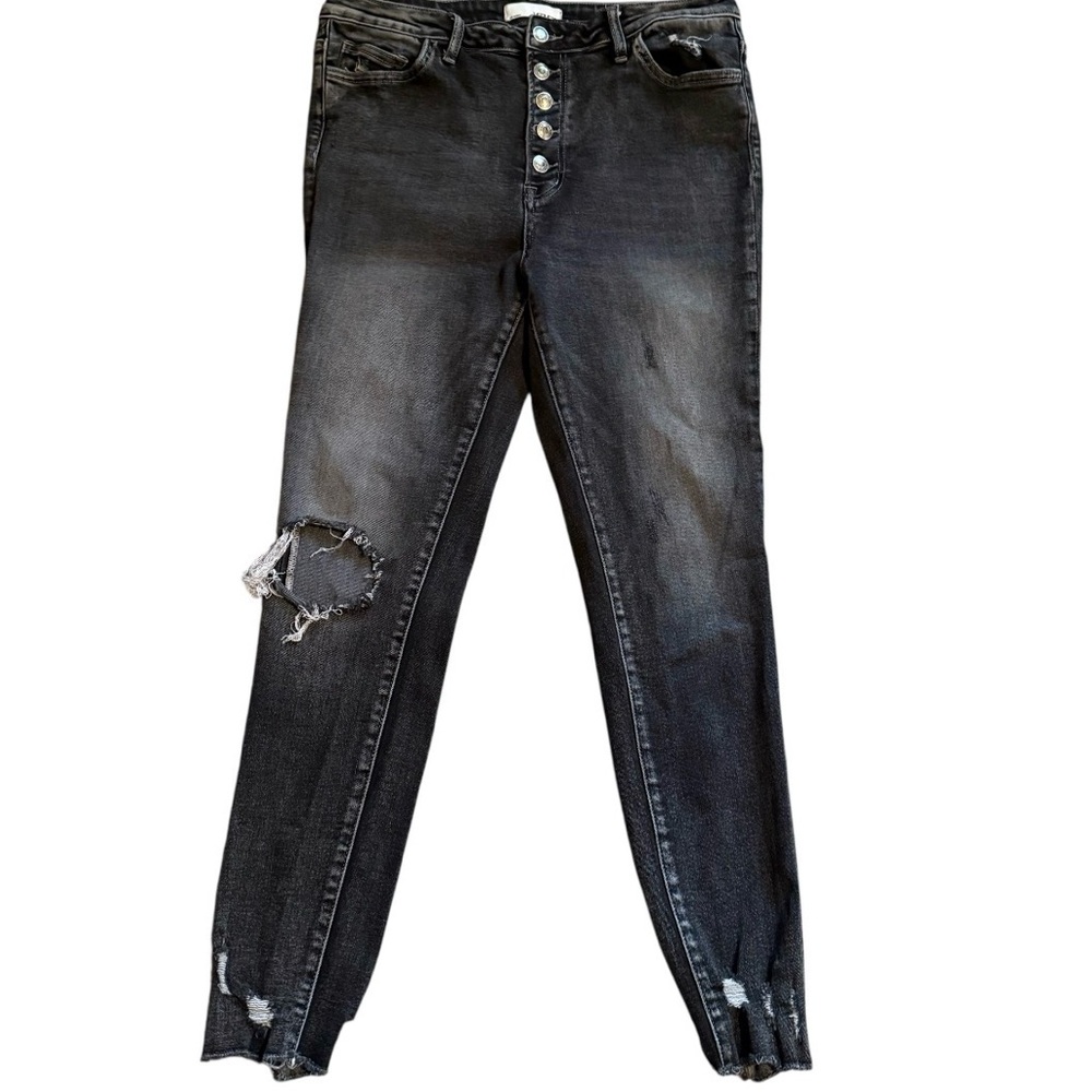 Vervet button up raw hem high rise black distressed jeans 32